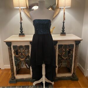 Forever 21 Black with Teal Sequins Strapless Dress Small S